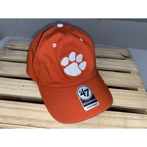 Clemson '47 Clean Up Baseball Cap Hat Strap Back Shows Wear Orange White Paw